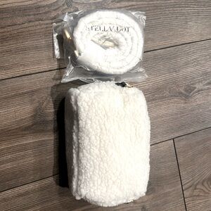 Brand new white fur clutch with strap